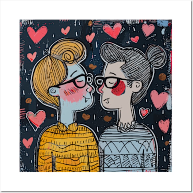 Nerd Couple 2024 Valentines Day Drawing Wall Art by peculiarbutcute